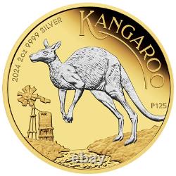 2024 Australia Kangaroo 2 oz Silver Reverse Gilded Proof Coin with 3000