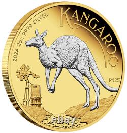 2024 Australia Kangaroo 2 oz Silver Reverse Gilded Proof Coin with 3000