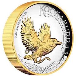 2024 Australian Kookaburra 2 oz Silver High Relief Gilded Proof Coin Minted 2000