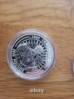 3 X Silver Proof £5 Commemorating Trafalgar