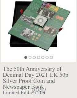 50th ANNIVERSARY OF DECIMAL DAY 2021 50P SILVER PROOF COIN & NEWSPAPER BOOK #111