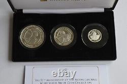 50th Anniversary of the Moon Landing Alderney 2019 Silver Proof 3Coin Collection