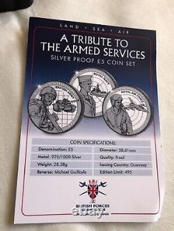 A Tribute To The Armed Services Silver Proof £5 Coin Set