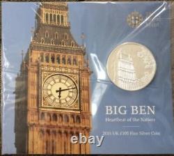 BIG BEN 2015 One Hundred Pound £100 Silver Proof Coin Coin BUNC Sealed