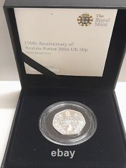 Beatrix Potter 150th Anniversary 50p Silver proof coin 2016. F/15