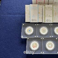 Beatrix Potter Job Lot X7 Silver Proof 50p Coins 2017 2018 Flopsy Bunny Etc New