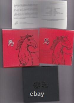Boxed 2014 Lunar Year Of The Horse Silver Proof One Ounce £2 Coin + Cert