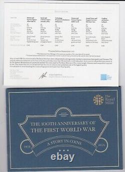 Boxed 2015 Royal Mint 100th Anniversary Of Ww1 Silver Proof Six Coin £5 Set