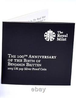 Coin 2013 Silver Proof 50p Benjamin Britten Royal Mint BOX COA VERY RARE