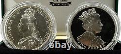 Coin Silver Proof Queen Elizabeth II 2002 Silver £5 + 1887 Crown BOX + COA
