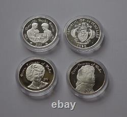 Diana Princess of Wales Silver Proof 4 Coin Set Niue Seychelles & Sierra Leone