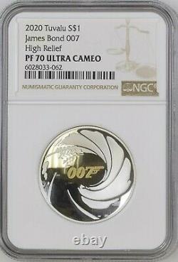 James Bond 007 1oz PF70 High Relief NGC Silver Proof Coin