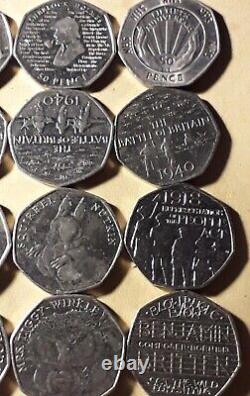 Job lot of Commemorative 50p's, £2's + troy ounce Silver Proof coin