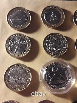 Job lot of Commemorative 50p's, £2's + troy ounce Silver Proof coin