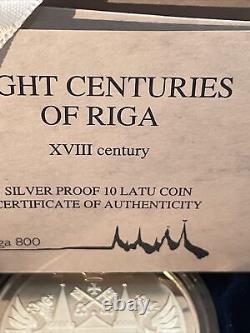 Latvia coin 10 latus 1997 Silver proof box CoA 8 centuries Riga Blackhead b2.28
