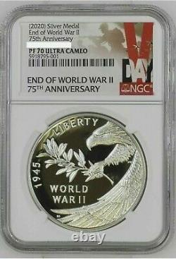 NGC PF70 2020 P End of World War 2 II 75th Anniversary 1oz Silver Medal Eagle