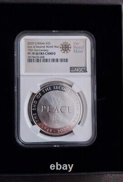 PF70 GRADED £5 Silver Proof. The 75th Anniversary of the End of the Second WW