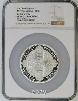PF70 Ultra Cameo Gothic Crown Quartered Arms 2021 UK 5oz Silver Proof Coin