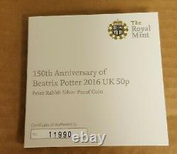 Peter Rabbit Silver Proof 50p Coin 2016 Beatrix Potter with CoA
