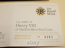 Piedfort. 925 Silver Proof 2009 Henry VIII 600th Birthday £5 Five Pound Coin