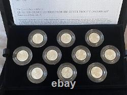 Queens Beasts Royal Mint Silver Proof 1/4 Oz Reverse Frosted 10 Coin Set 2021