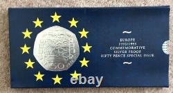 RARE 1992/93 Dual Date EEC 50p SILVER PROOF fifty pence coin in first day cover