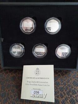 Rare Jersey silver proof 50p Five Coin Set, The royal residences Cased with Coa