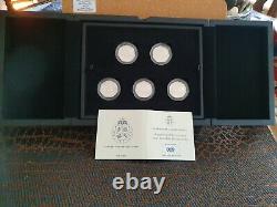 Rare Jersey silver proof 50p Five Coin Set, The royal residences Cased with Coa