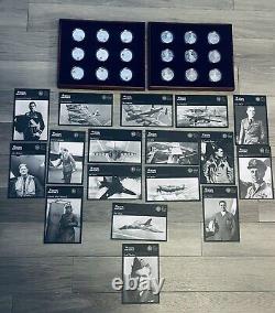 Rare! Royal Mint History Of The RAF Silver Proof Crown Collection 18 Coins Box