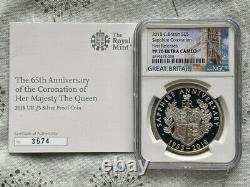 Royal Mint 2018 The Queen's Sapphire Coronation £5 Silver Proof Coin NGC PF70