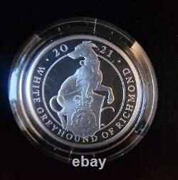 Royal Mint 2021 Queen's Beasts White Greyhoud Of Richmond, Silver Proof Coin COA