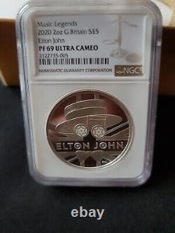 Royal Mint Music Legends Elton John 2020 Uk 2 Oz Silver Proof Coin Ngc Pf69