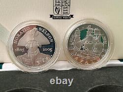 Royal Mint Silver Proof PIEDFORT Nelson & Trafalgar 2005 £5 Two Coin Set