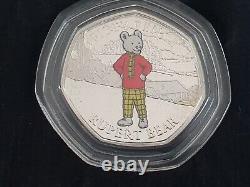 Rupert the Bear 5-coin. 925 Silver Proof coloured 50p boxed set Isle of Man 2020