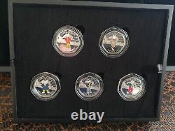 Rupert the Bear 5-coin. 925 Silver Proof coloured 50p boxed set Isle of Man 2020