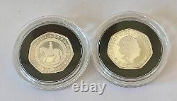 SILVER PROOF QUEEN'S PLATINUM JUBILEE 50p TWO COIN SET ROYAL MINT COA