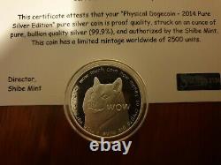 Shibe Mint 2014.999 Silver Proof Dogecoin only 2500 minted world wide