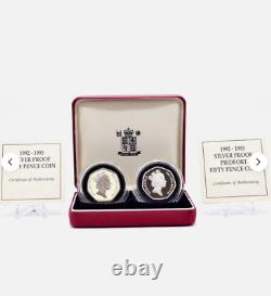 Silver Proof Coin 50p 1992 1993 EEC Piedfort Two Coin Set Royal Mint BOX + COA