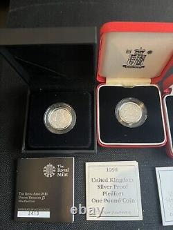 Silver proof piedfort one pound coins Bundle