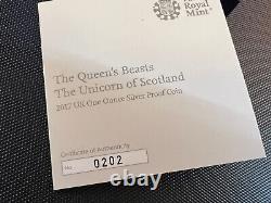 The Queens Beasts Silver Proof 1oz Coin 2017 The Unicorn Of Scotland COA 0202