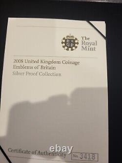 The Royal Mint 2008 UK Emblems of Britain Silver Proof Coin Set Presentation Box