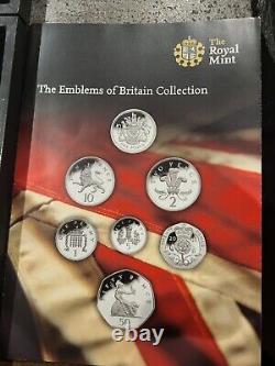 The Royal Mint 2008 UK Emblems of Britain Silver Proof Coin Set Presentation Box