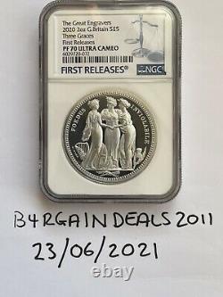 Three Graces 2020 2oz Silver Proof Coin- RM Great Engravers PF70 No Toning