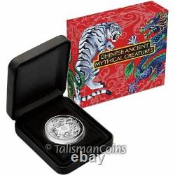 Tuvalu 2016 Ancient Chinese Mythical Creatures Dragon Tiger $1 1 Oz Silver Proof