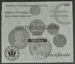 UK 2006 UNITED KINGDOM 9 COIN SILVER PROOF EURO PROTOTYPE PATTERN SET boxed/coa